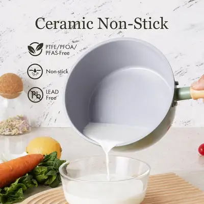 ROCKURWOK 3 Qt Green Ceramic Nonstick Sauce Pan with Wooden Hand, View more