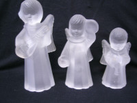 Set of 3 Vintage Frosted Glass Angel Candle Holders