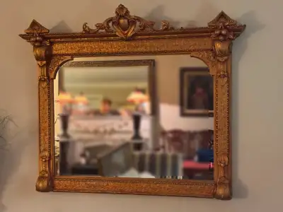 GORGEOUS 48"x39" ANTIQUE ORNATE FRENCH ESTATE GOLD MIRROR, View more