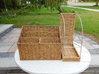 Set of Two Wicker and Metal Desk Organizer