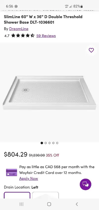 I have two shower pans that are 60x36 double threshold with drain on the left side. These two shower...