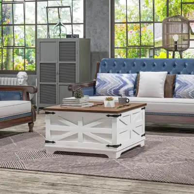 Farmhouse Coffee Table, Square Center Table with Flip-top Lids,, View more