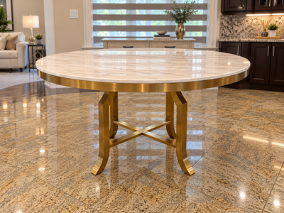 FILMORE Marble Dining Table with Brushed Gold Base, View more