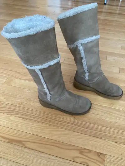Vintage 70s RARE Shearling SuedeTall Winter Boots Size 8 Womens, View more