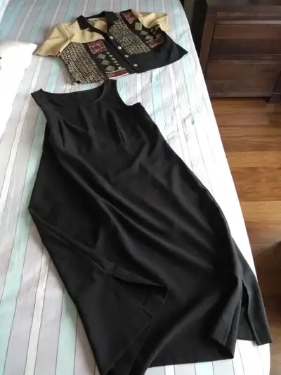 Black dress with matching button up top. Made in Canada. See pictures for this very nice set.