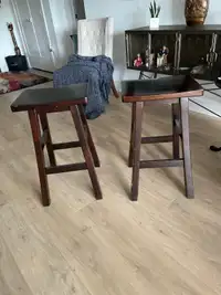 Quantity of 2 counter height wood stools