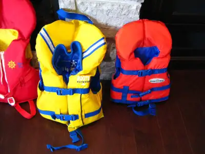 For sale are TWO (2) Young Child Sized (ages 3 to 6yrs old) Life Preserver Life Jacket PFD's all in...