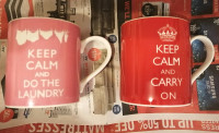 2 KEEP CALM and GO THE LAUNDRY, CARRY ON KENT POTTERY MUGS
