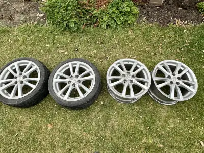 Lexus rims off of a IS350. 5x114.3 2-18x8 2-18x8.5 Cb 60.1 Offset 2 are 45 and 2 are 50