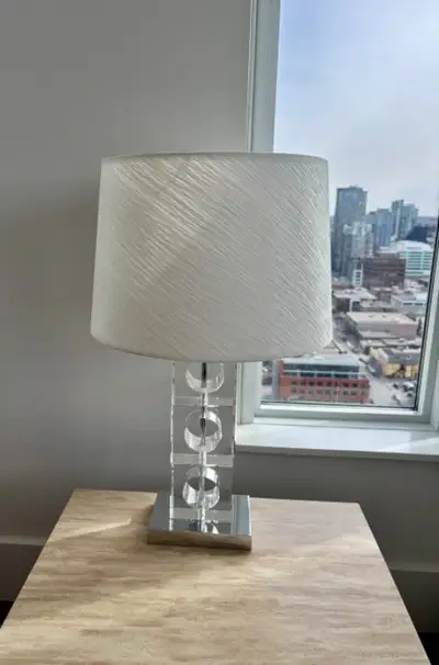 Crystal Table Lamp with Off-White/Cream-Colored Shade, View more