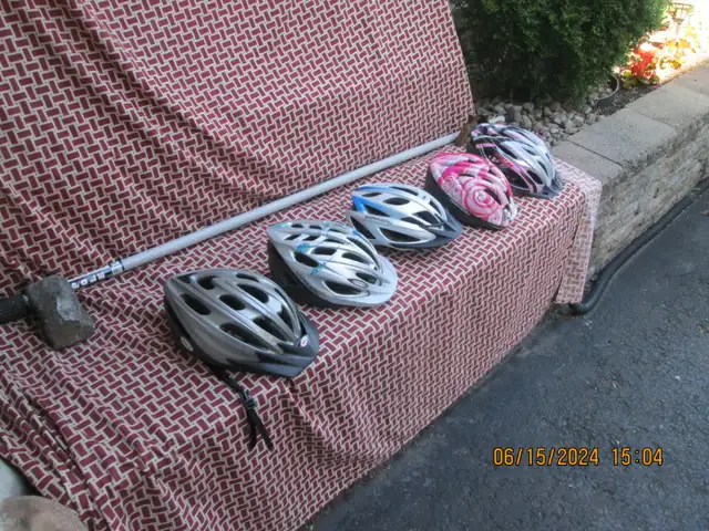 Assortment of bicycle helmets (Louis Garneau, CCM, Bell)