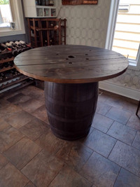 Wine Barrel Table with Copper Trim