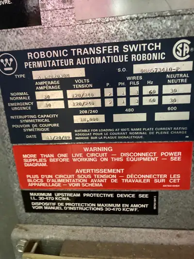 Westinghouse ROBONIC 2 - 150 amp - Great for your Generator!! Heavy duty Most Reliable transfer swit...