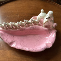 Mid Century Rare Poodle And Six Puppies Ashtray