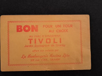 ZOO DE GRANBY  1960  ( Ticket du Parc d'Amusement