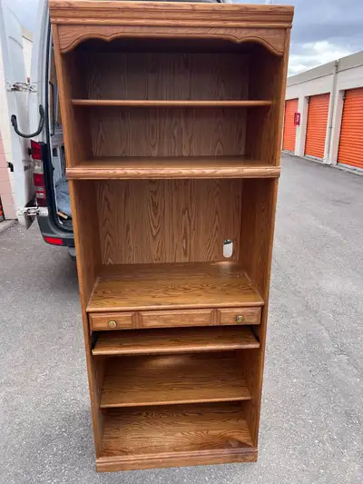 Free delivery used Oak Wood Bookcase with Pull-out Desk, View more
