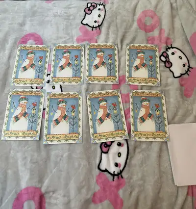 8 blue snowman holiday Christmas cards and envelopes , View more