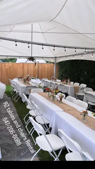 RZ Tables and chairs Rental Whether you are planning a wedding, Baby shower, Kids party, or a get to...