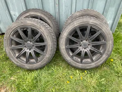 These are 235/50/18 rims with winter tires, rims need a cleaning but are in nice shape. Tires have o...