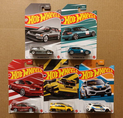 New Hot Wheels Honda Civic Anniversary set of five (5) 1/64 diecast cars $50 - 1990 Honda Civic EF9...