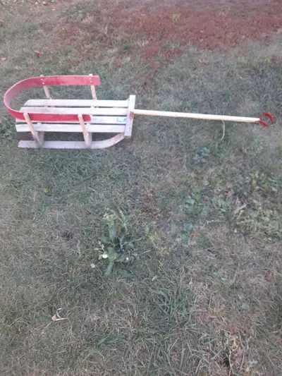 Vintage Sled to pull children downhill on fresh snow., View more