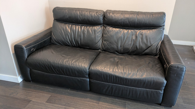 Chateau d'Ax Leather Couch with Dual Recliner in Couches & Futons in Vernon