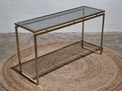 Vintage minimalist brass console table, entryway table, View more