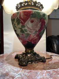 Antique Victoria lamp ! Large cabbage Rose Electrical lamp Worki