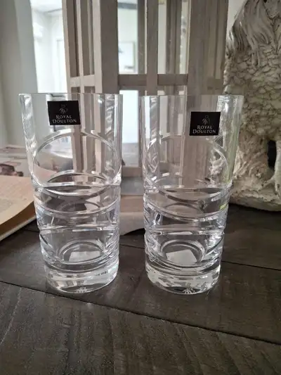 Pair of crystal Royal Doulton glasses., View more