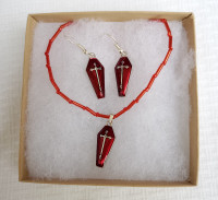 Gothic Vampire Coffin Necklace &amp; Earrings Jewelry Boxed sets