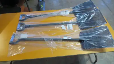 HAVE 3 SMALL SNOW SHOVELS FOR CAR OR KIDS OR QUICK KLEEN UPS 44 inch's long steel shaft, make Nostif...
