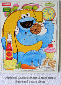 VINTAGE PLAYSKOOL wood jig-aw puzzle COOKIE MONSTER 8 pcs, 4-8