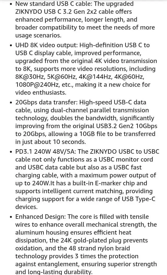 USB C to USB C High Speed Cable (240 Watt) in Cables & Connectors in Hamilton - Image 6