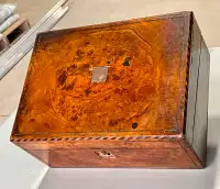 Antique Burled Walnut Wood Storage Box (Circa 1920s)