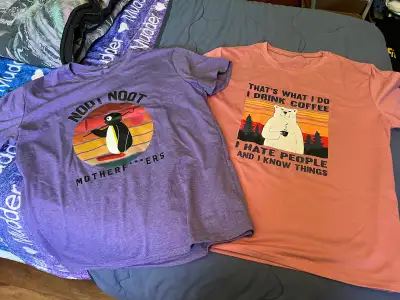 Never worn! Both are labelled 2XL. However, they are definitely a smaller make; fit more like a L-XL...