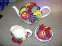 Colorful Country-style Teapot, Sugar Bowl and Creamer Set