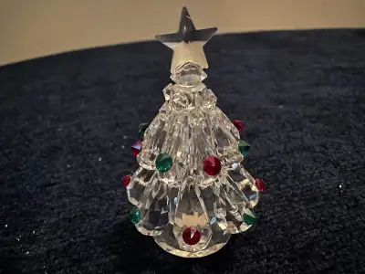 Beautiful mini Christmas tree with star on top and red & green crystals as decorations. Approx 2” hi...