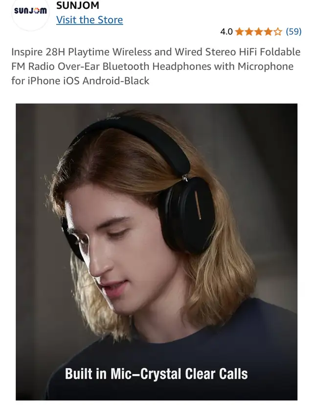 Sunjom Inspire 28H Playtime Wireless and Wired Stereo Headphones in General Electronics in Markham / York Region - Image 4