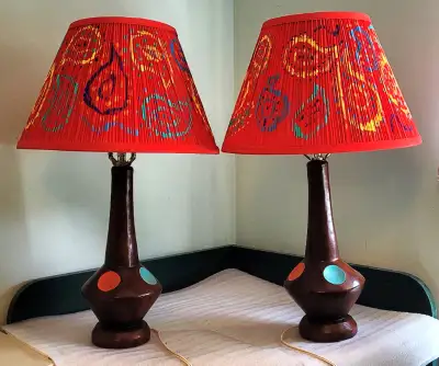 Pair of Gorgeous Vintage MCM Hand Painted Chalkware Table Lamps, View more