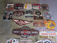 Vintage Harley Davidson and Indian classic metal signs