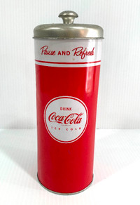 Retro Coca-Cola "Pause and Refresh" Tin Straw Holder