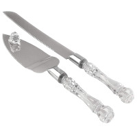 NEW Cake Knife and Server Set Acrylic Stainless Steel Faux Cryst