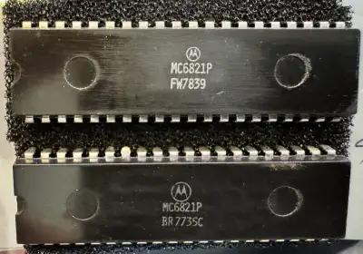 Pair of vintage Motorola MC6821P Peripheral Interface Adapters (PIA). These chips were widely used i...