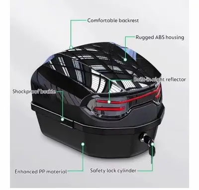 Universal Motorcycle Tail Box, Motorcycle Scooter Daily Top Box Luggage Trunk- with Motorbike Backre...