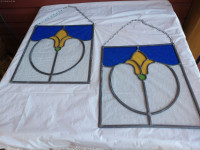 2 Vintage Stain Glass Hanging Panels--From Europe