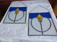 2 Vintage Stain Glass Hanging Panels--From Europe