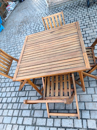 Outdoor wood table and chiars