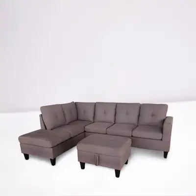 L shape fabric sectional sofa with storage ottoman, View more