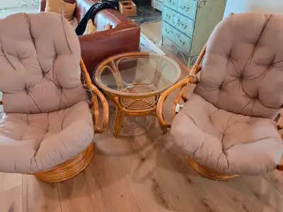 Rattan rocker chairs and table set, View more