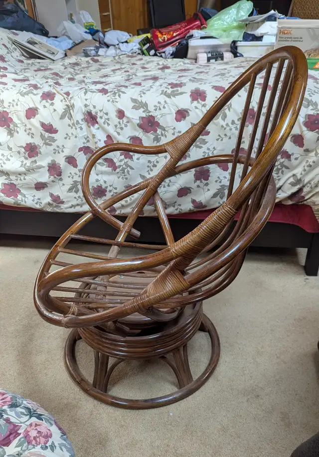 Two Bamboo Wicker Swivel Chairs c/w Cushions62864362946691121